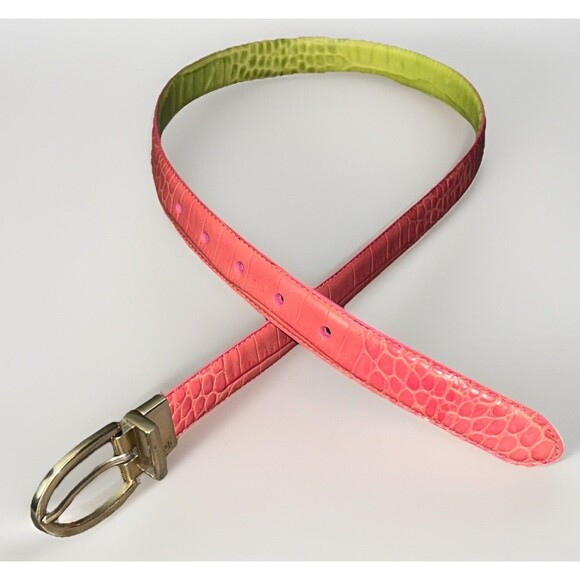 LAUREN Ralph Lauren‎ Reversible Belt Pink Green Crocodile Embossed Sz S - Picture 1 of 7